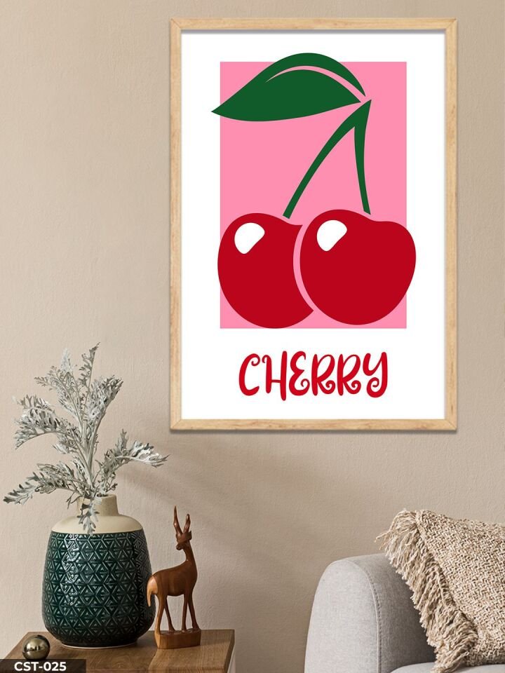 Cherry Pembe Kiraz Tek Parça Ahşap Çerçeveli Tablo Naturel - 50 x 70 CM