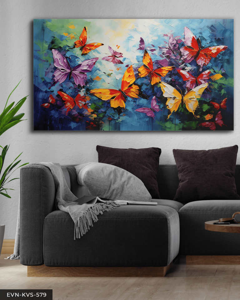 Renkli Kelebekler Tek Parça Kanvas - Canvas Tablo