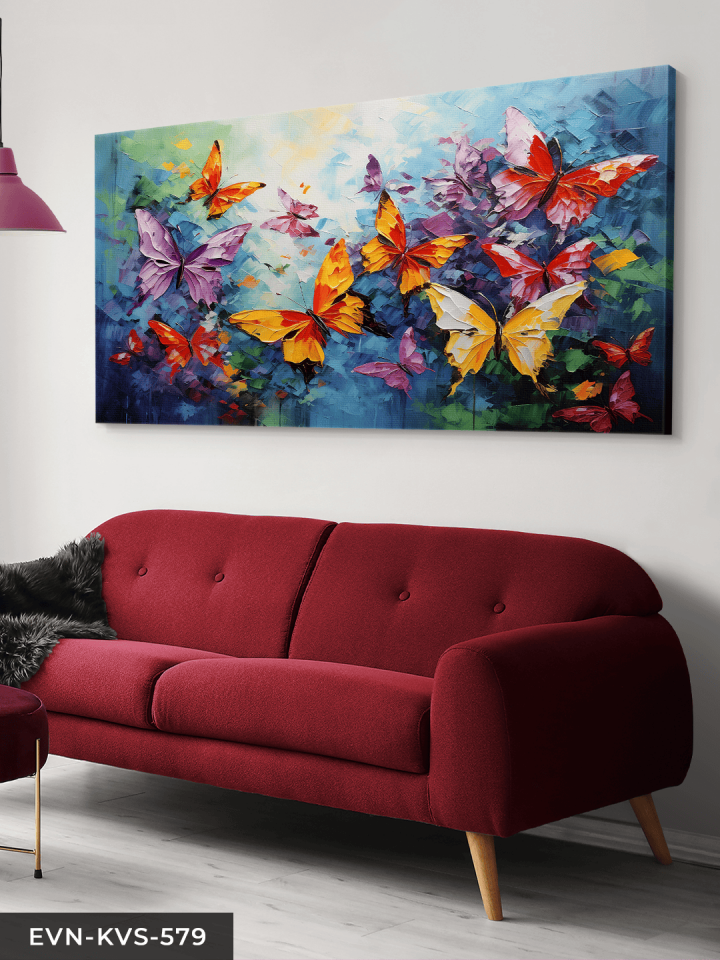 Renkli Kelebekler Tek Parça Kanvas - Canvas Tablo