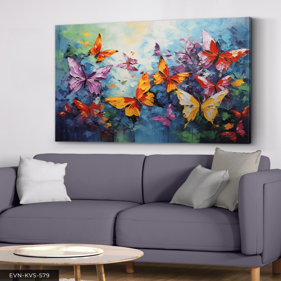 Renkli Kelebekler Tek Parça Kanvas - Canvas Tablo