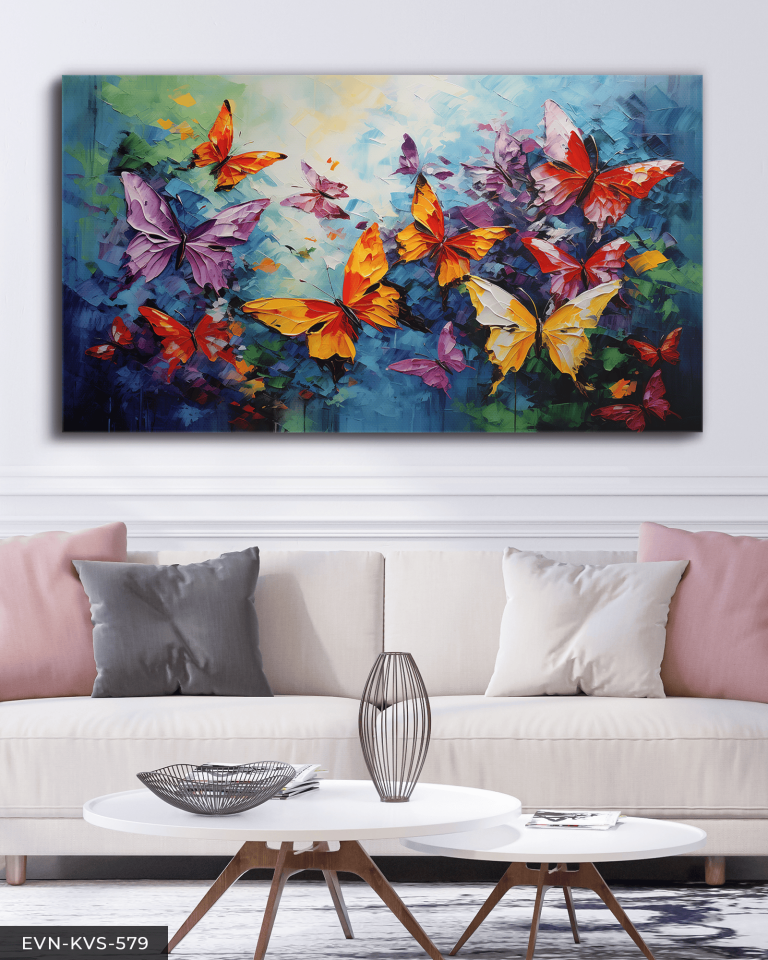 Renkli Kelebekler Tek Parça Kanvas - Canvas Tablo
