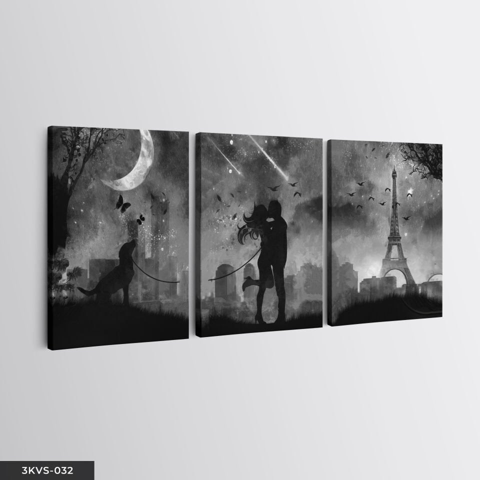 Aşk Eyfel Kulesi 3 Parça Kanvas - Canvas Tablo 45 x 65 CM