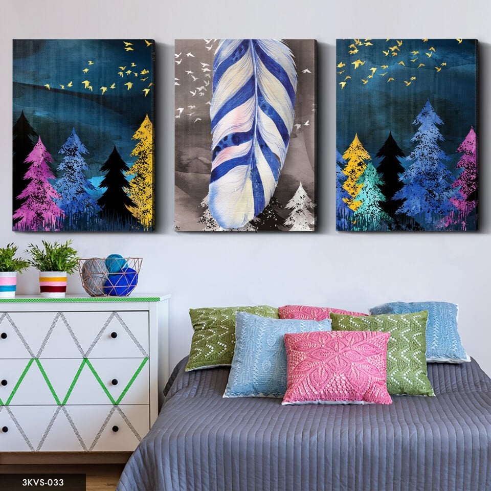 Soyut Doğa 3 Parça Kanvas - Canvas Tablo 40 x 30 CM