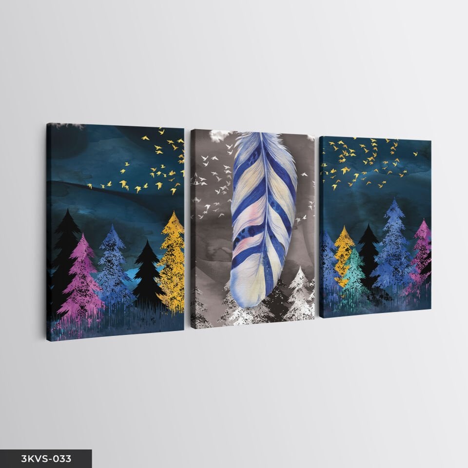 Soyut Doğa 3 Parça Kanvas - Canvas Tablo 45 x 65 CM