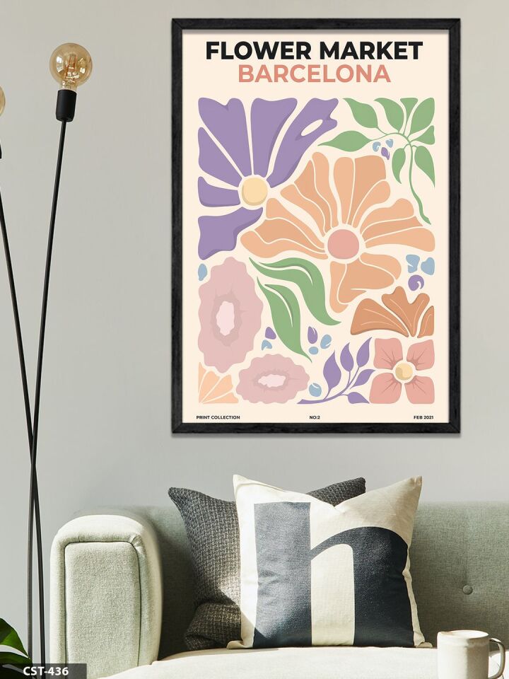 Flower Market Barcelona Tek Parça Ahşap Çerçeveli Tablo Siyah - 20 x 30 CM