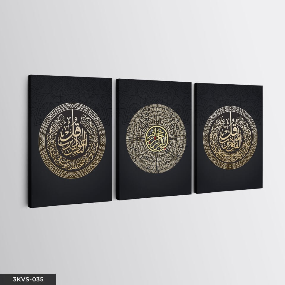 Dualar Gold 3 Parça Kanvas - Canvas Tablo 45 x 65 CM