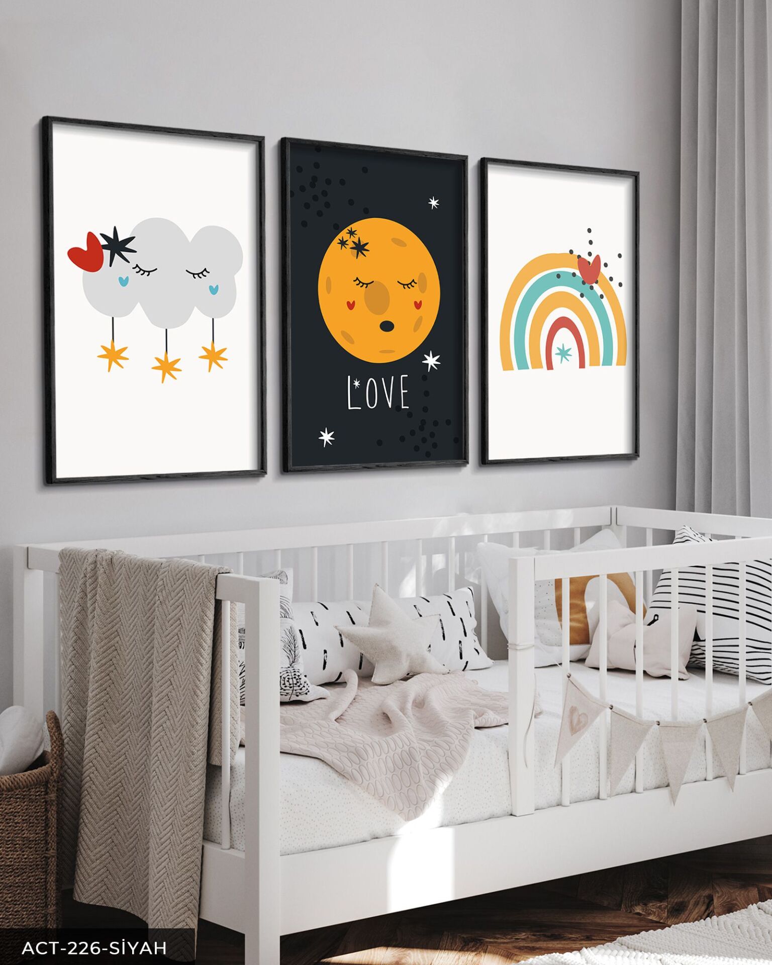 Gökyüzü Temalı 3 Parça Ahşap Çerçeveli Tablo ACT Siyah - 30 x 40 CM