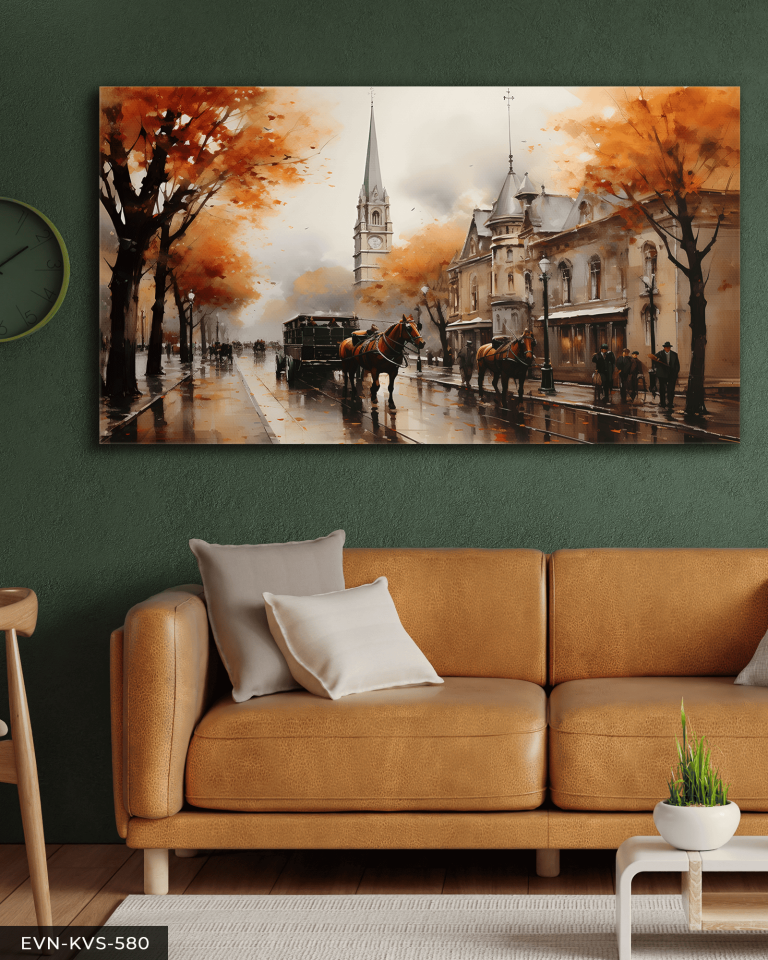 Atlı Fayton ve Sonbahar Tek Parça Kanvas - Canvas Tablo