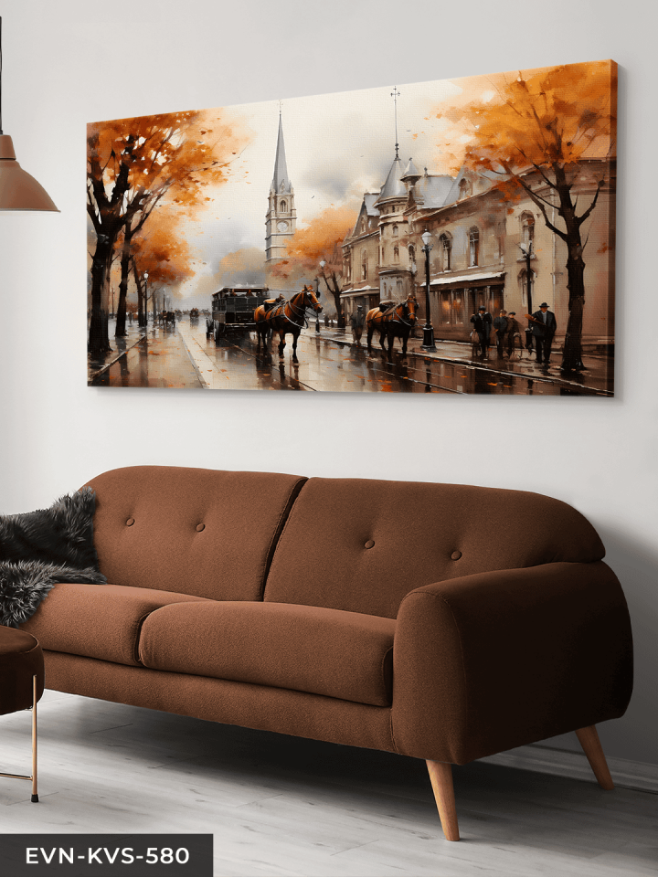 Atlı Fayton ve Sonbahar Tek Parça Kanvas - Canvas Tablo