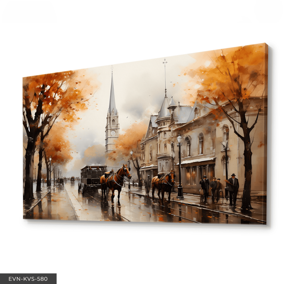 Atlı Fayton ve Sonbahar Tek Parça Kanvas - Canvas Tablo