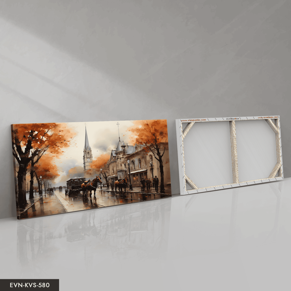 Atlı Fayton ve Sonbahar Tek Parça Kanvas - Canvas Tablo