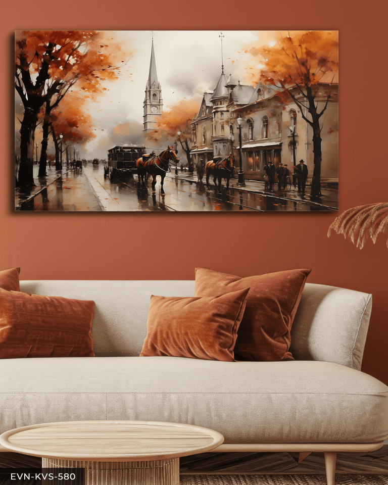 Atlı Fayton ve Sonbahar Tek Parça Kanvas - Canvas Tablo