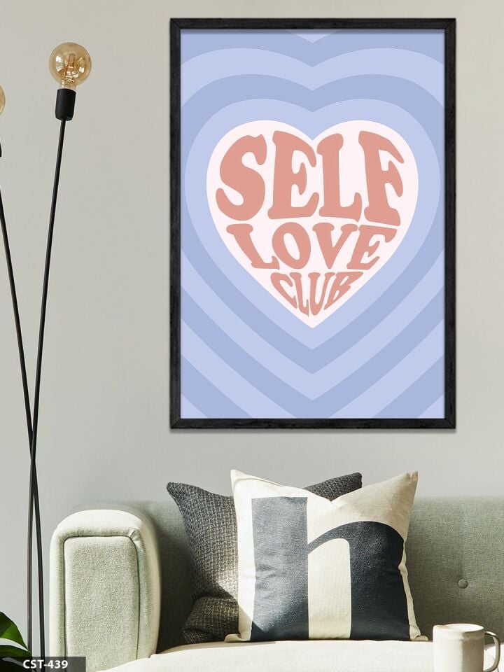 Self Love Clab Kalp Tek Parça Ahşap Çerçeveli Tablo Siyah - 20 x 30 CM
