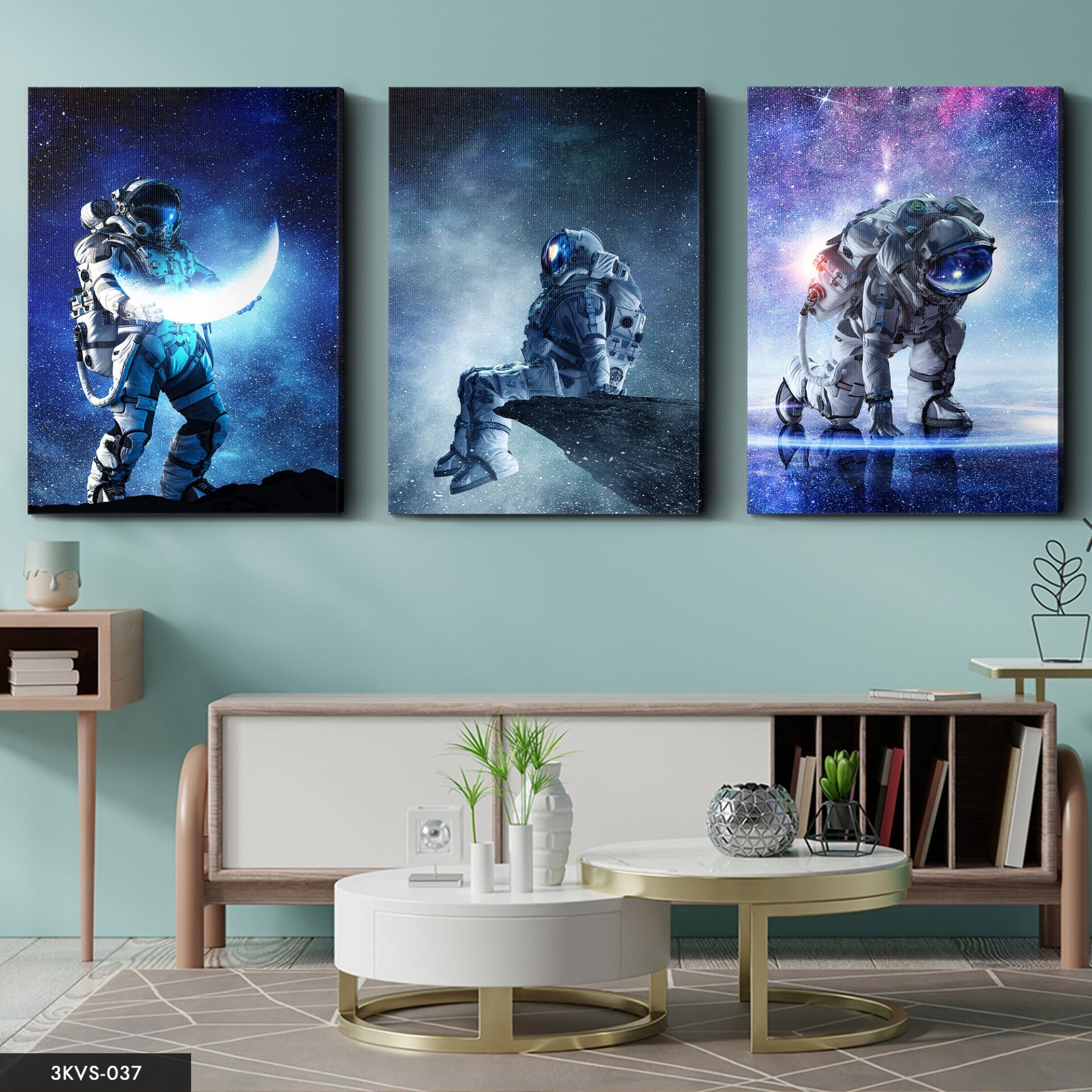 Astronot Uzay 3 Parça Kanvas - Canvas Tablo 40 x 30 CM