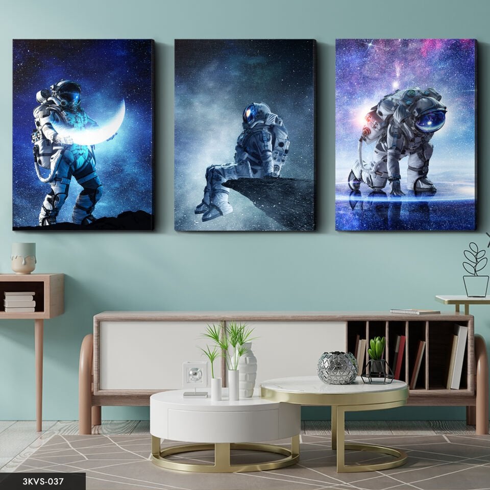 Astronot Uzay 3 Parça Kanvas - Canvas Tablo 40 x 30 CM