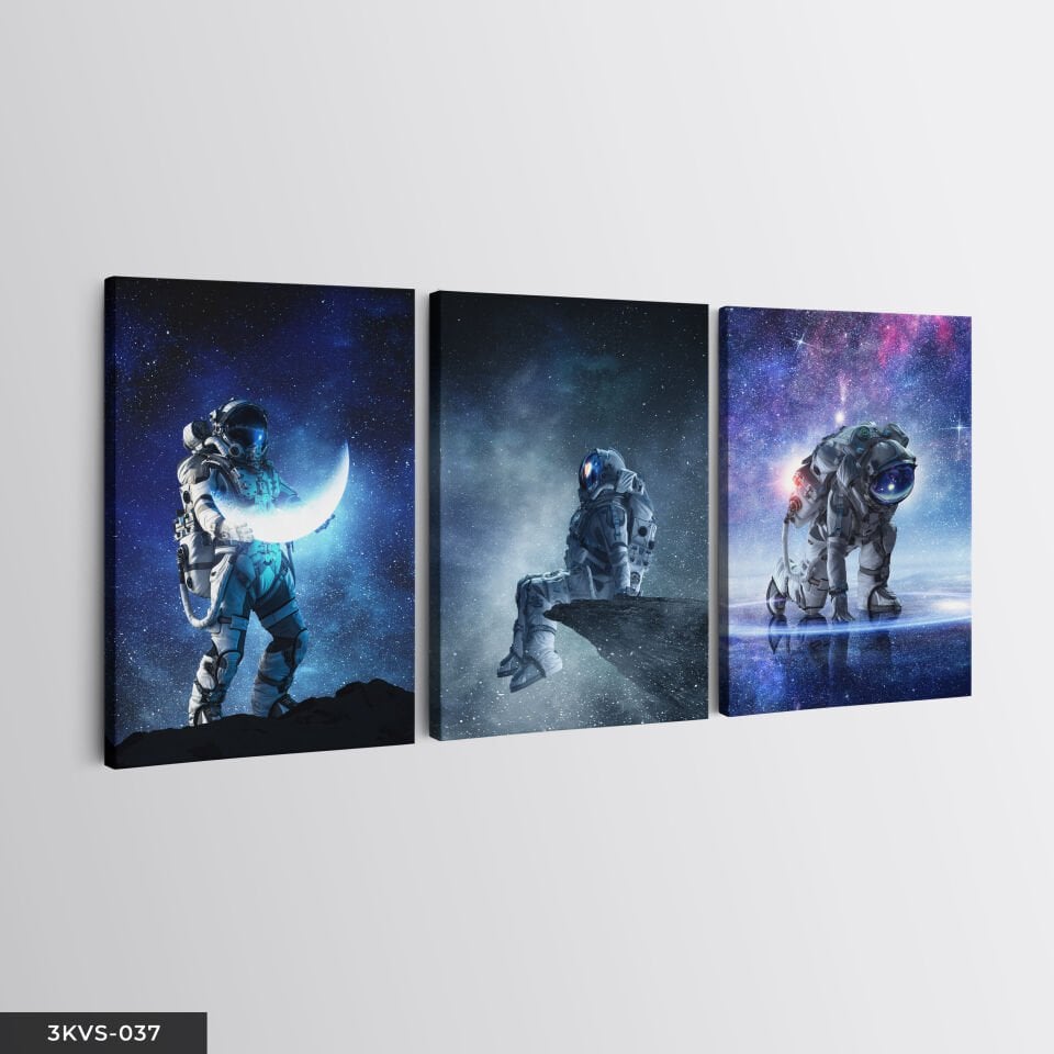 Astronot Uzay 3 Parça Kanvas - Canvas Tablo 45 x 65 CM