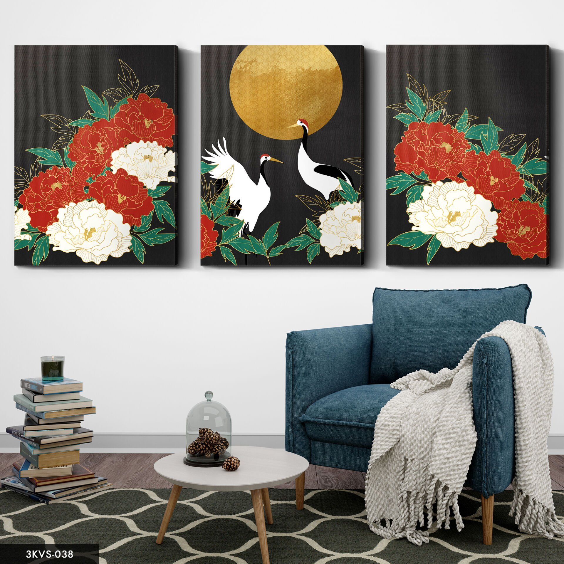 Çiçekler 3 Parça Kanvas - Canvas Tablo