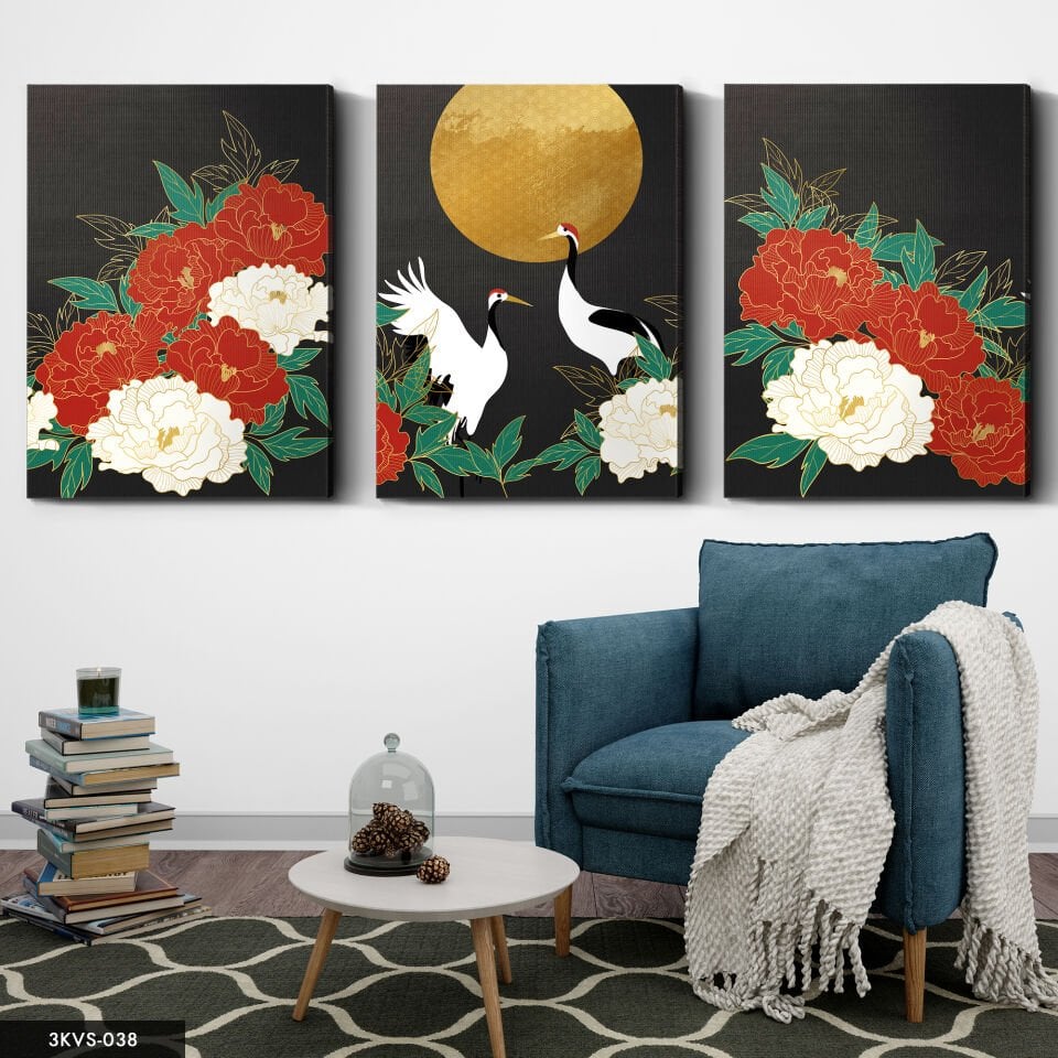 Çiçekler 3 Parça Kanvas - Canvas Tablo 40 x 30 CM