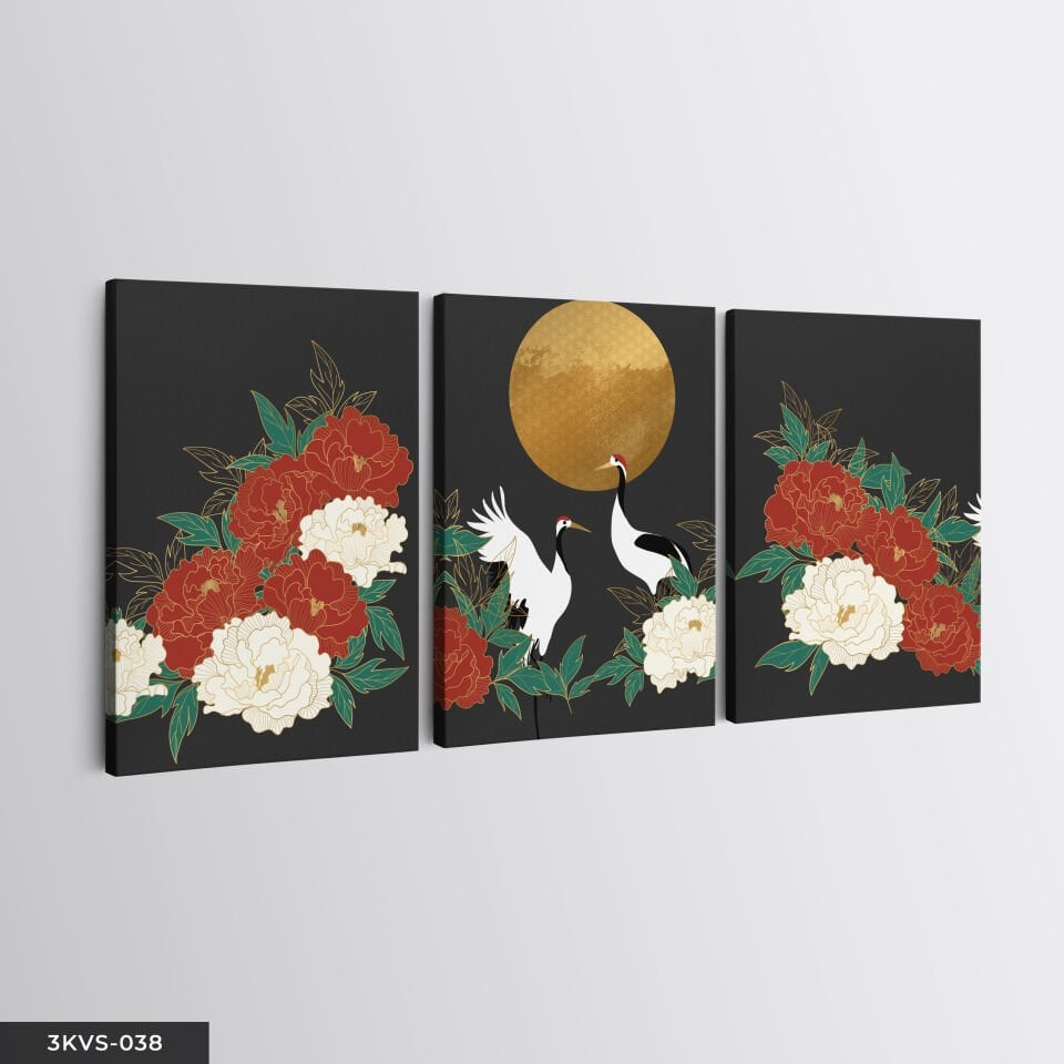 Çiçekler 3 Parça Kanvas - Canvas Tablo 45 x 65 CM