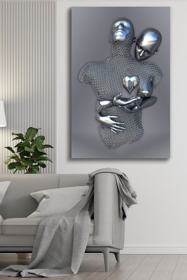 Modern Birleşme Aşk Temalı Sanatsal Tek Parça Kanvas - Canvas Tablo 90 x 50 CM - Çok Renkli