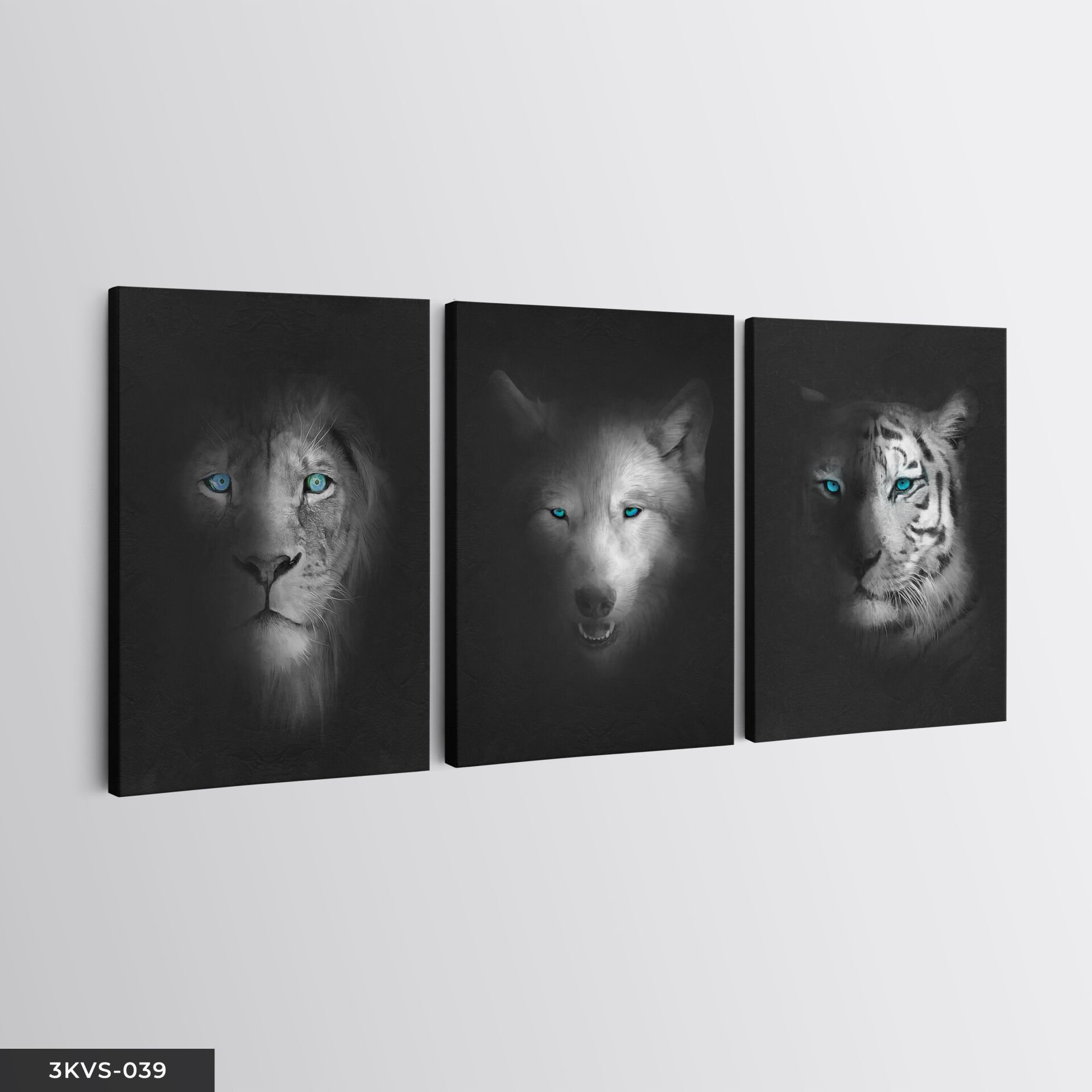 Aslan Kaplan Kurt 3 Parça Kanvas - Canvas Tablo 40 x 30 CM