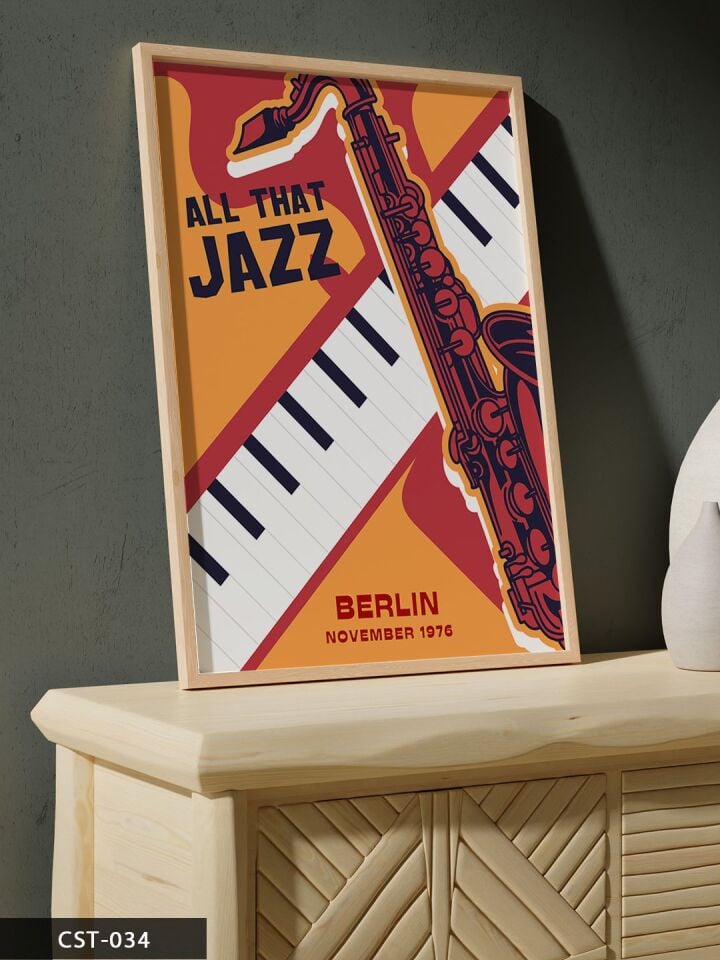 Jazz Festival Berlin Tek Parça Ahşap Çerçeveli Tablo Naturel - 50 x 70 CM