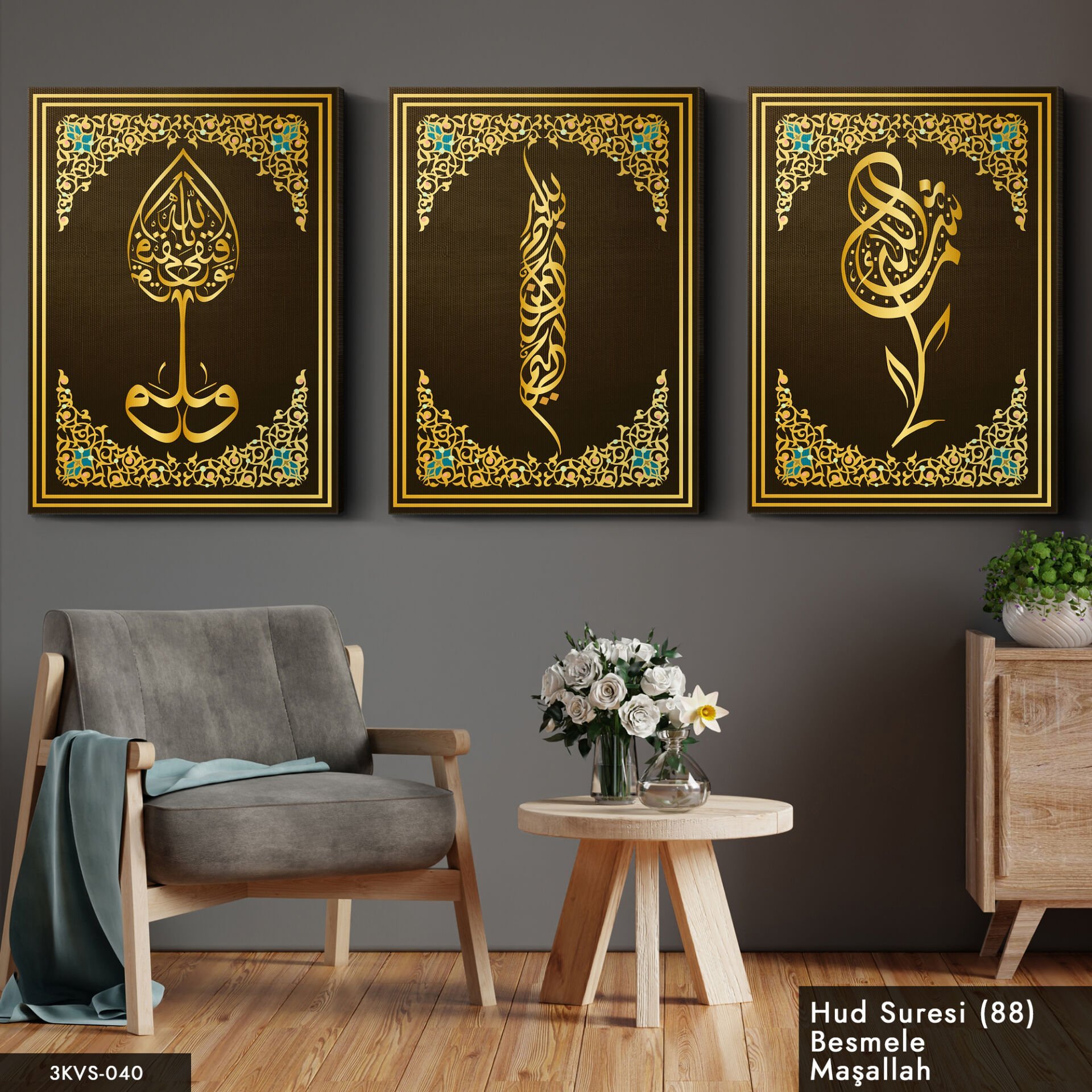Sure Besmele Maşallah 3 Parça Kanvas - Canvas Tablo 40 x 30 CM
