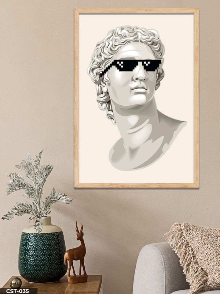 Michelangelo David Gözlüklü Tek Parça Ahşap Çerçeveli Tablo Naturel - 50 x 70 CM