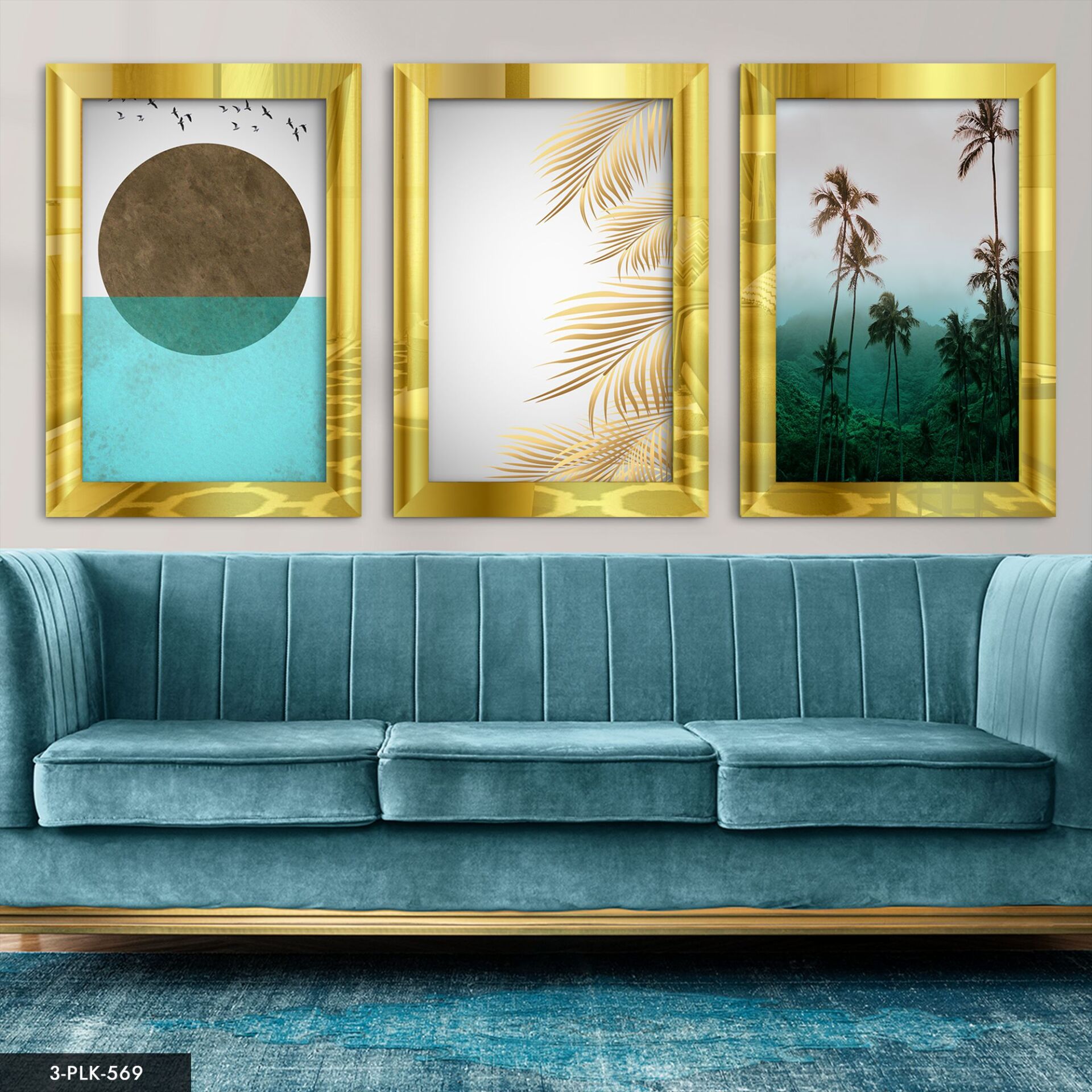 Doğa 3 Parça Pleksi Aynalı Tablo 30 x 40 CM - Gold