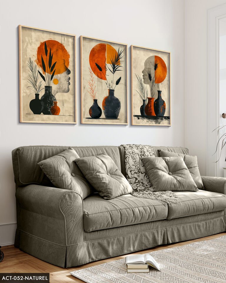 Modern Tasarım 3 Parça Ahşap Çerçeveli Tablo ACT Naturel - 50 x 70 CM