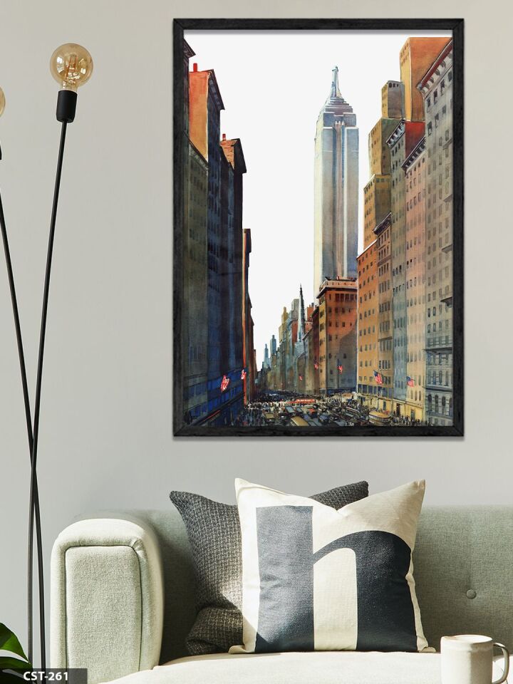 Gökdelen Şehir Tek Parça Ahşap Çerçeveli Tablo Siyah - 40 x 60 CM