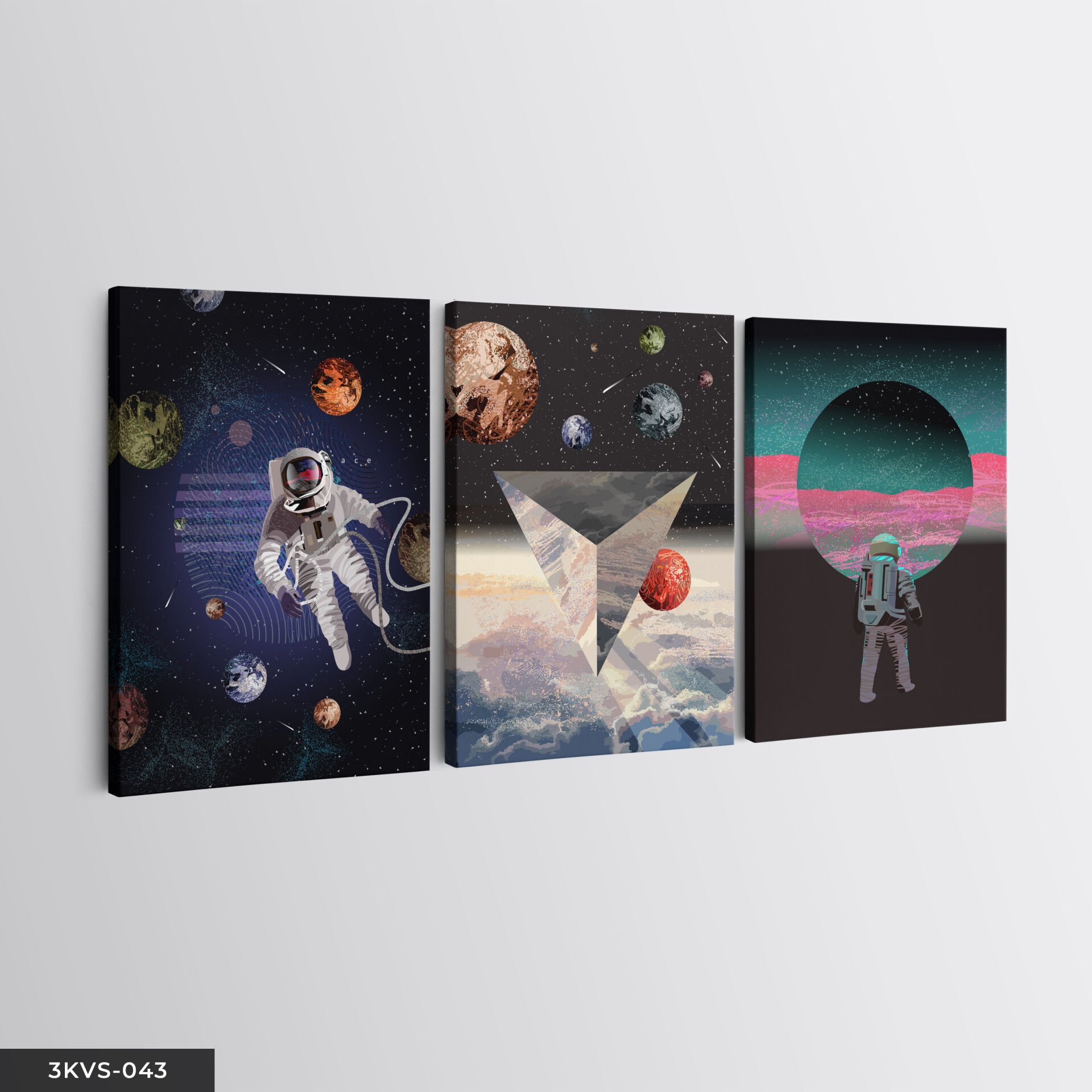 Astronot Uzay 3 Parça Kanvas - Canvas Tablo 40 x 30 CM