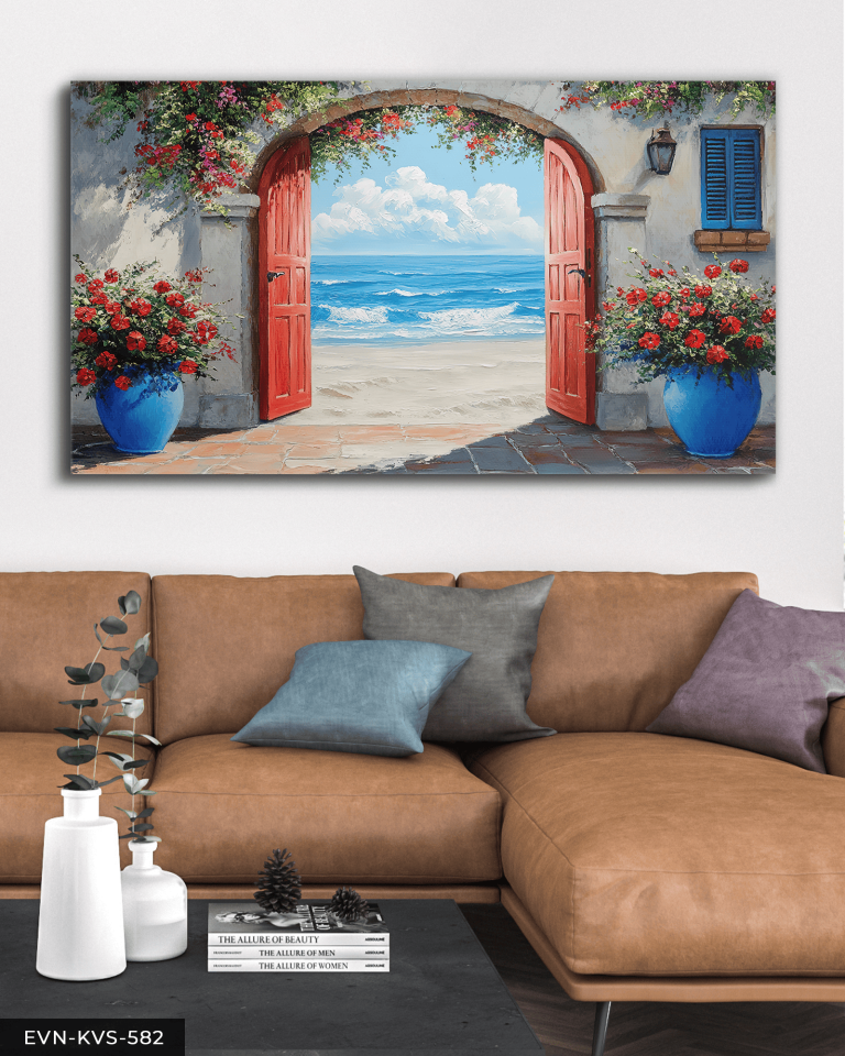 Denize Açılan Kırmızı Kapı Tek Parça Kanvas - Canvas Tablo