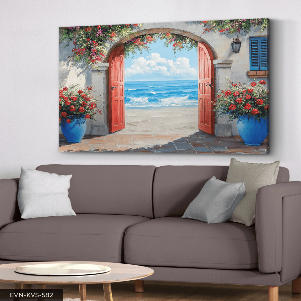 Denize Açılan Kırmızı Kapı Tek Parça Kanvas - Canvas Tablo