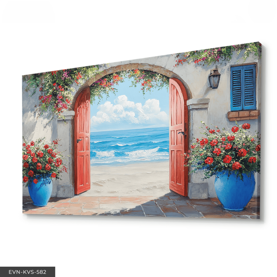 Denize Açılan Kırmızı Kapı Tek Parça Kanvas - Canvas Tablo