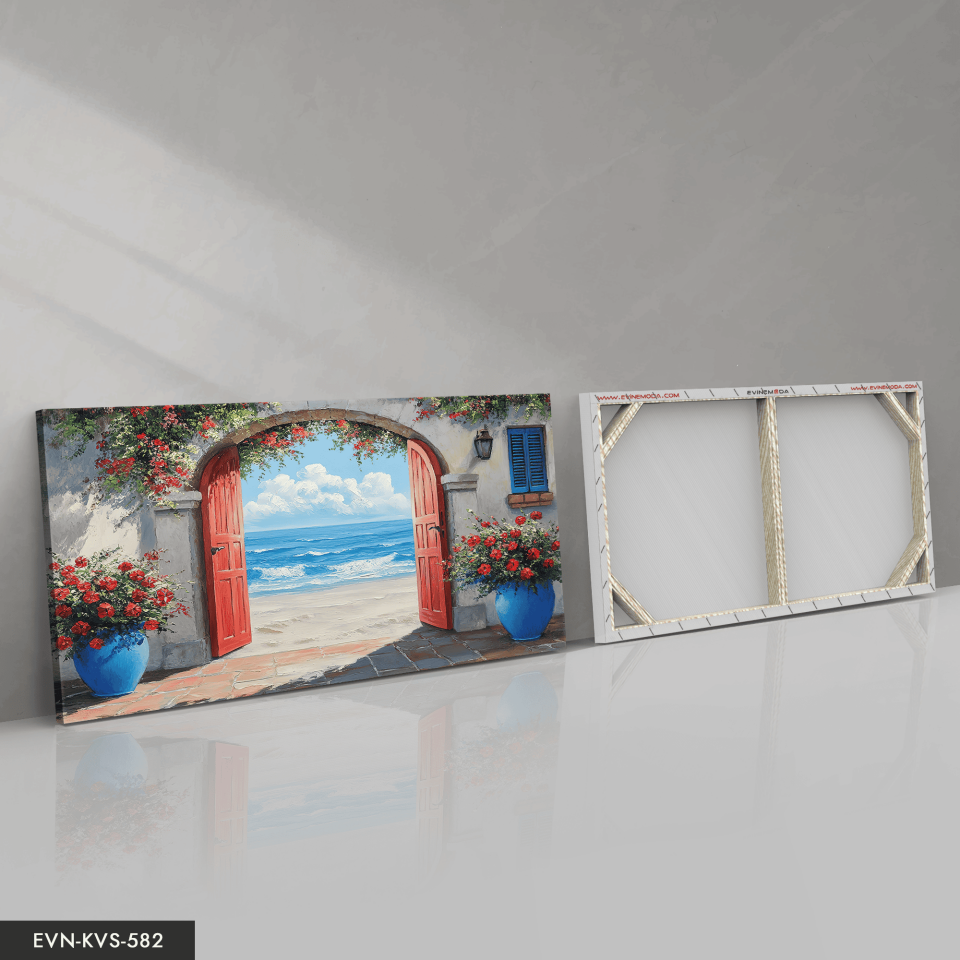 Denize Açılan Kırmızı Kapı Tek Parça Kanvas - Canvas Tablo