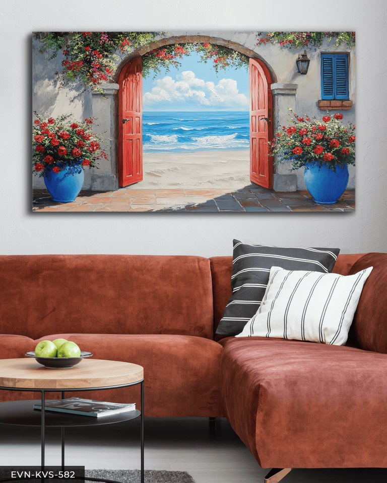 Denize Açılan Kırmızı Kapı Tek Parça Kanvas - Canvas Tablo