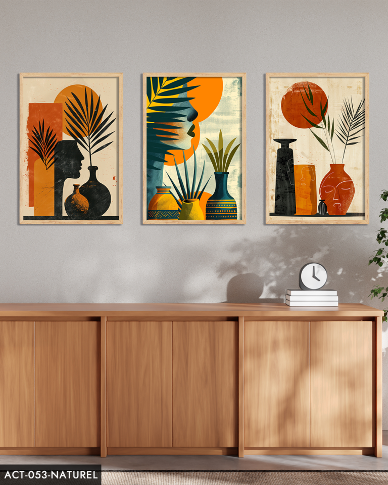 Bohem Tarz Modern 3 Parça Ahşap Çerçeveli Tablo ACT Naturel - 50 x 70 CM