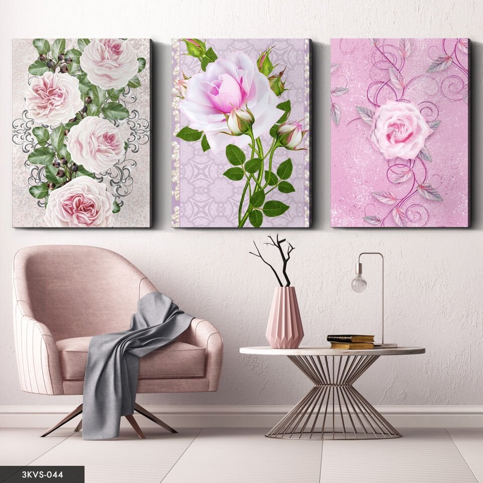 Çiçekler 3 Parça Kanvas - Canvas Tablo 40 x 30 CM