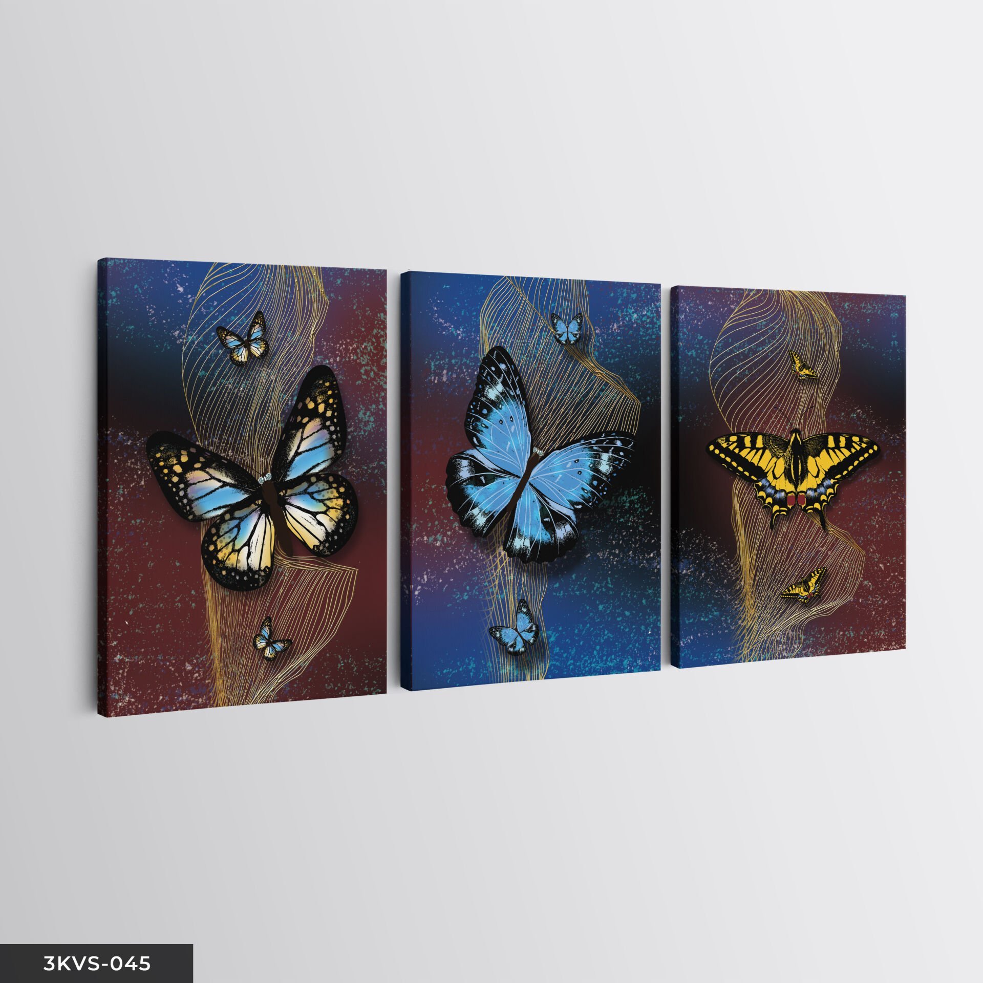 Kelebekler 3 Parça Kanvas - Canvas Tablo 40 x 30 CM