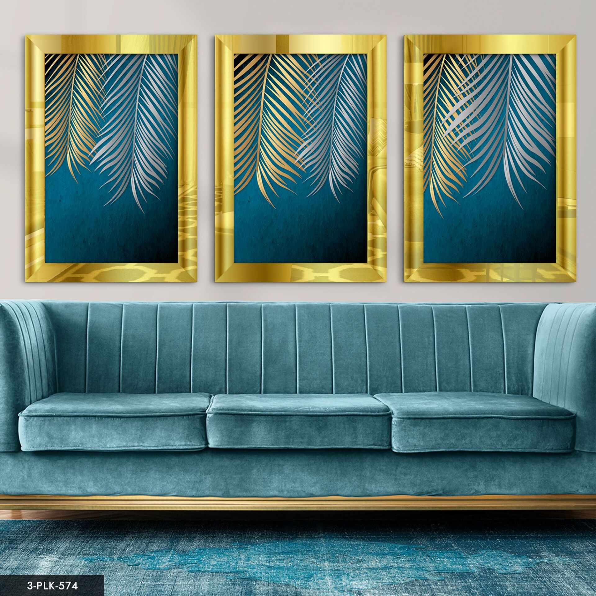 Gold Gümüş Yapraklar 3 Parça Pleksi Aynalı Tablo 30 x 40 CM - Gold