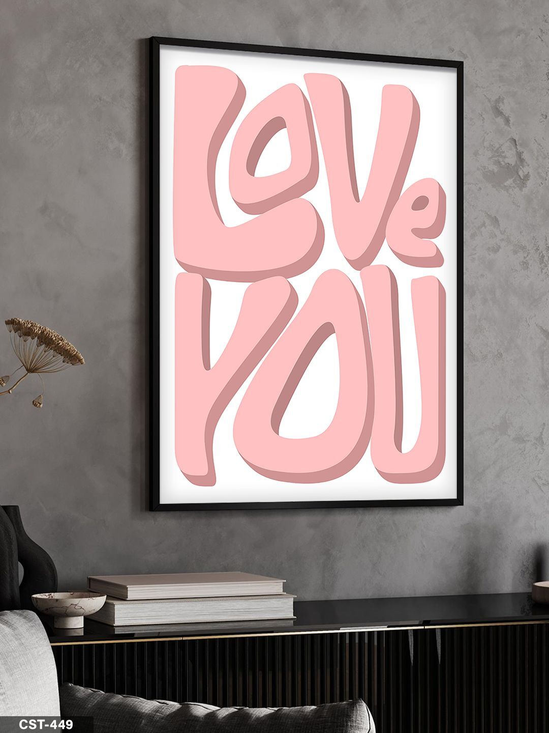 Love You Tek Parça Ahşap Çerçeveli Tablo Siyah - 20 x 30 CM