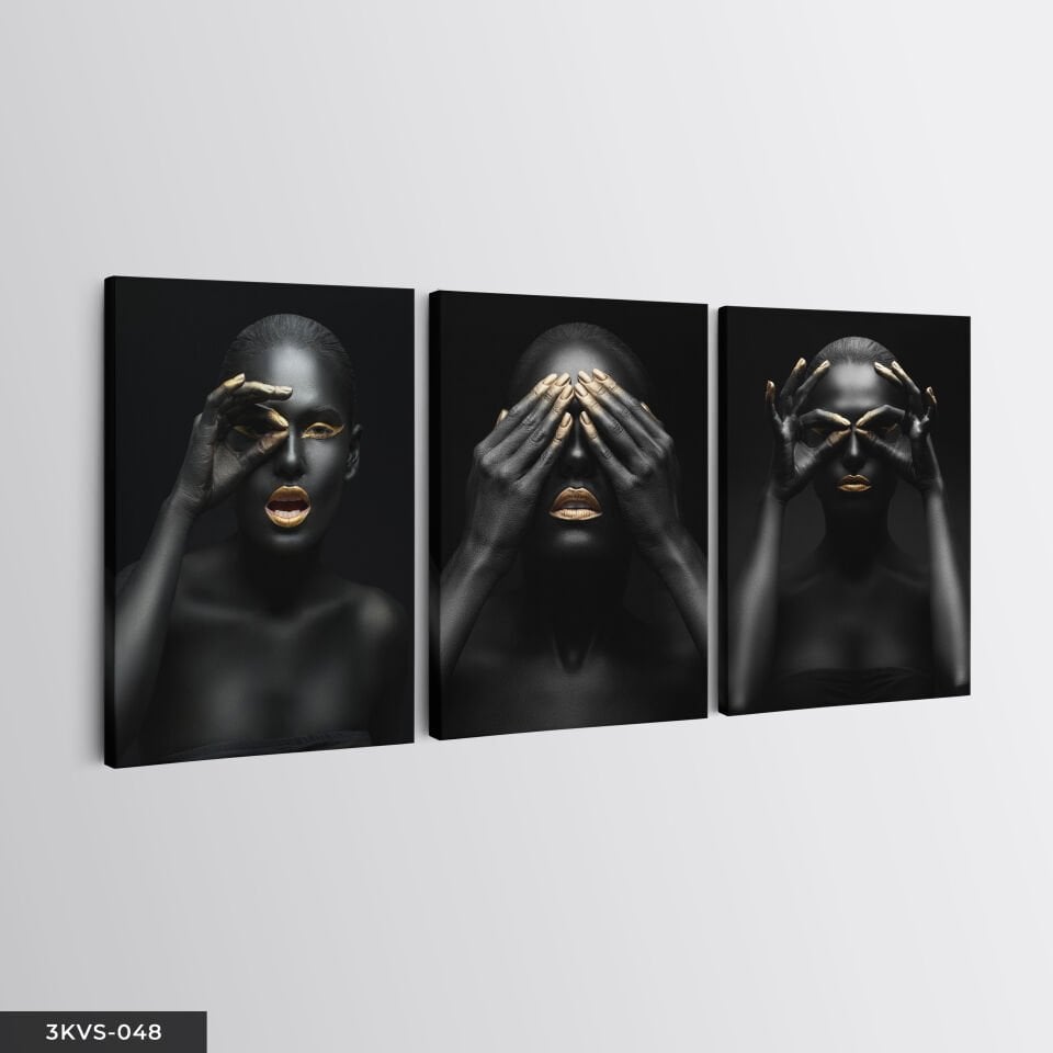 Siyahi Kadınlar 3 Parça Kanvas - Canvas Tablo 45 x 65 CM