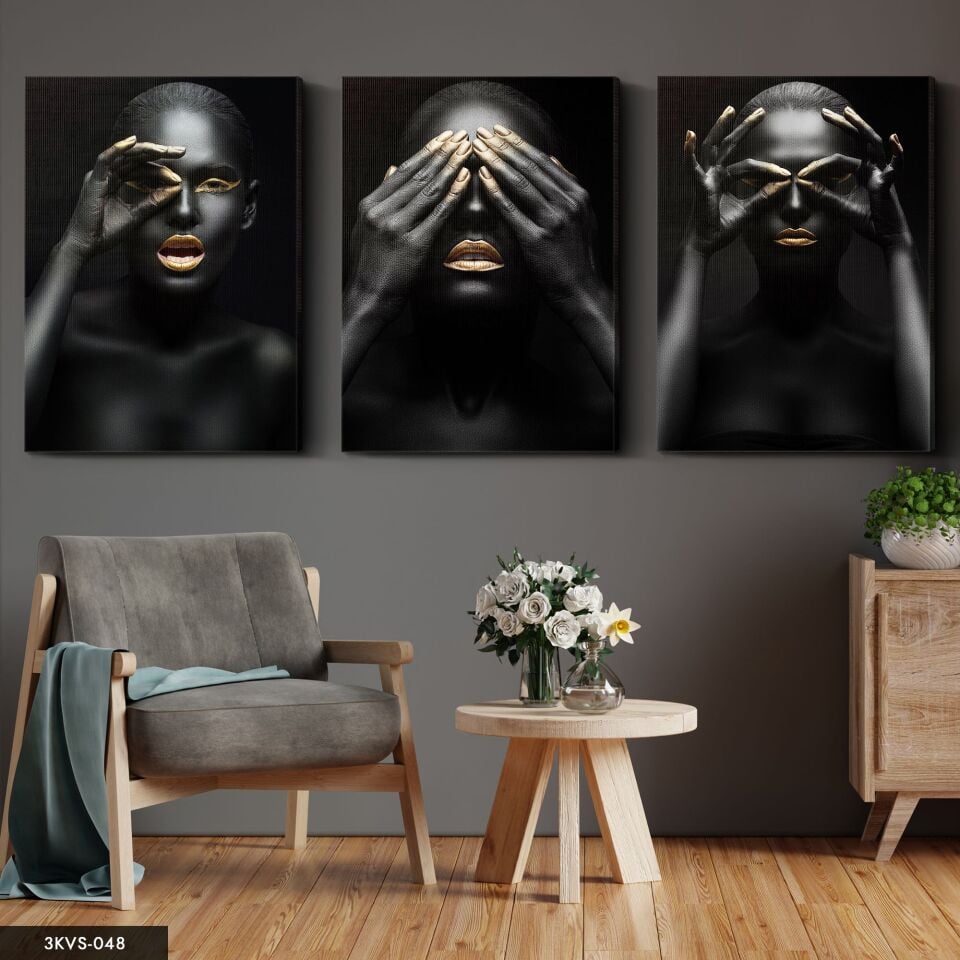 Siyahi Kadınlar 3 Parça Kanvas - Canvas Tablo 40 x 30 CM