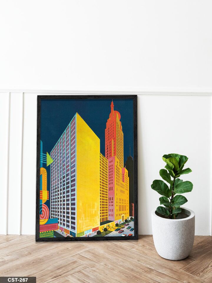 Neon Metropol Tek Parça Ahşap Çerçeveli Tablo Siyah - 40 x 60 CM