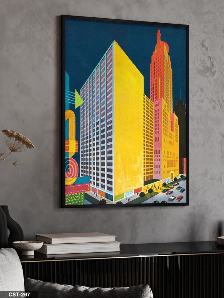 Neon Metropol Tek Parça Ahşap Çerçeveli Tablo Siyah - 40 x 60 CM