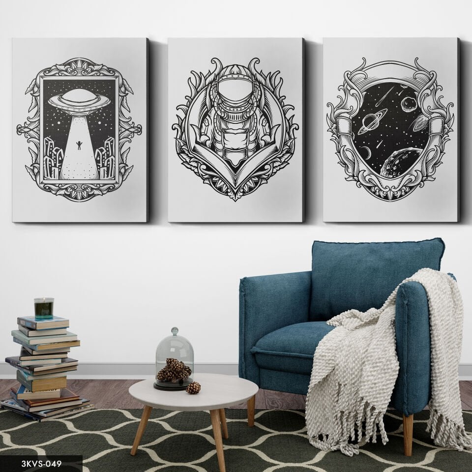 Astronot Uzay 3 Parça Kanvas - Canvas Tablo 40 x 30 CM