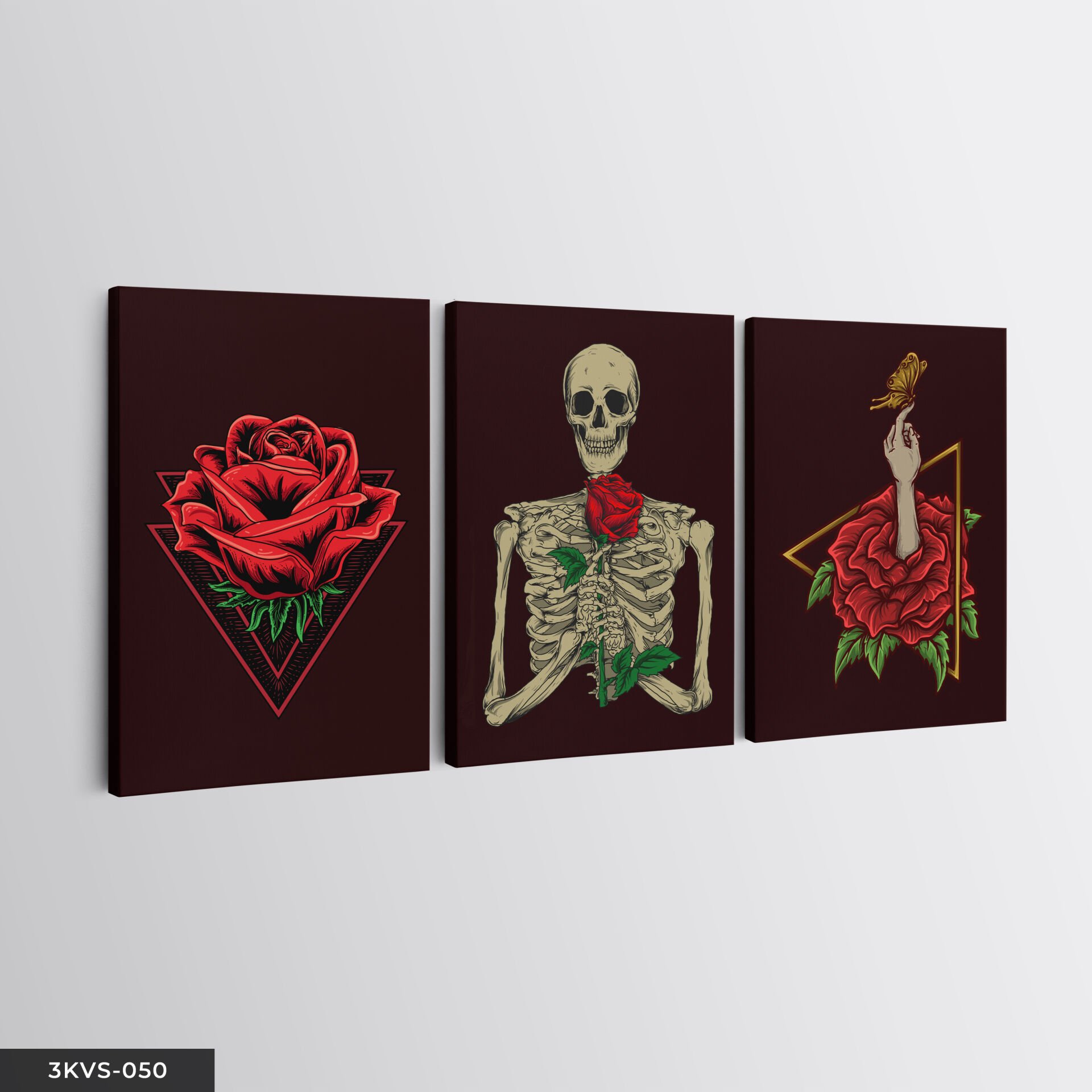 Gül Iskelet 3 Parça Kanvas - Canvas Tablo 40 x 30 CM
