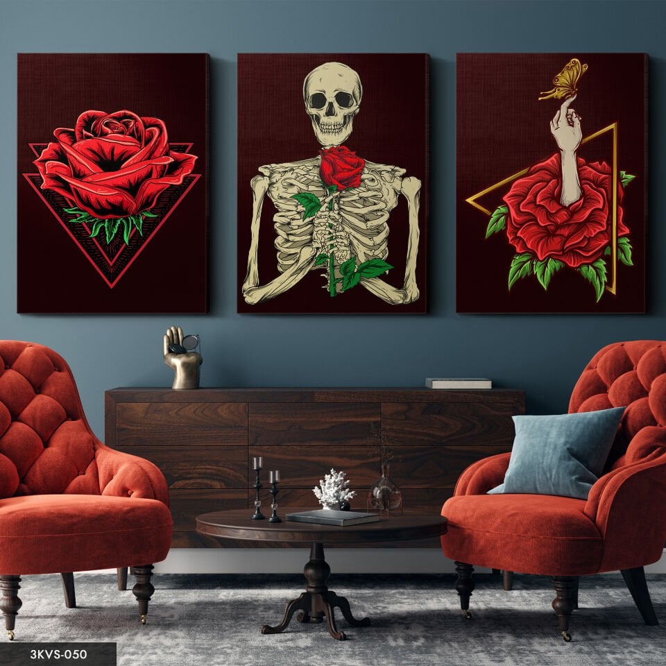 Gül Iskelet 3 Parça Kanvas - Canvas Tablo 40 x 30 CM