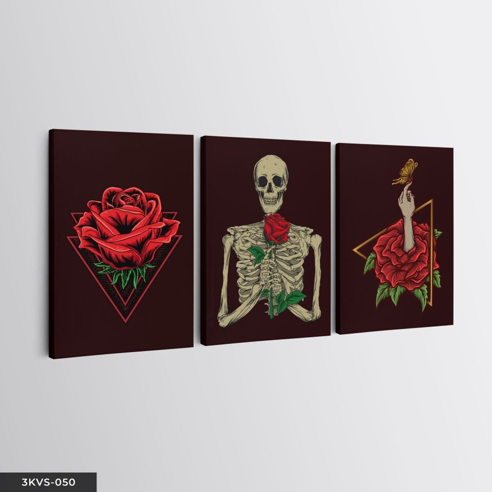 Gül Iskelet 3 Parça Kanvas - Canvas Tablo 45 x 65 CM